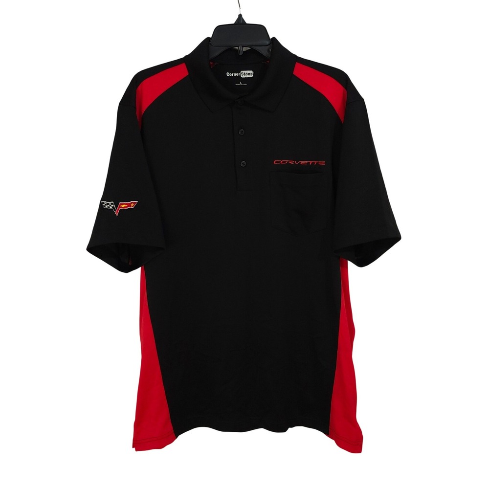 CornerStone Chevy Corvette C6 Embroidered Polo Shirt Mens Large Black Red CS416